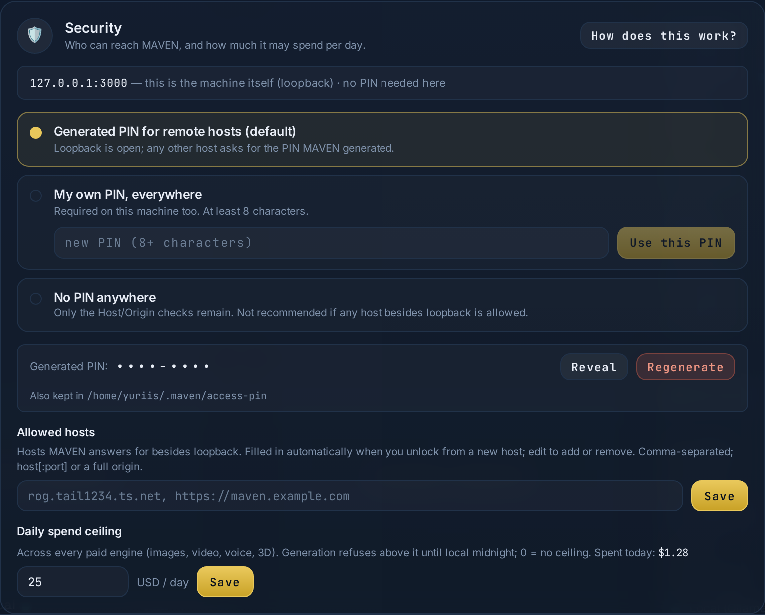 Settings → Security - M.A.V.E.N
